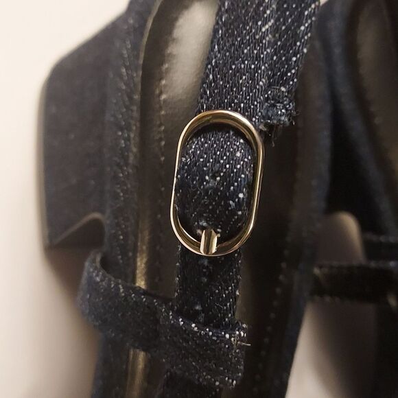 Spectator Pump Blue Denim and Black Patent Slingback block heel Size 7 - Picture 12 of 16